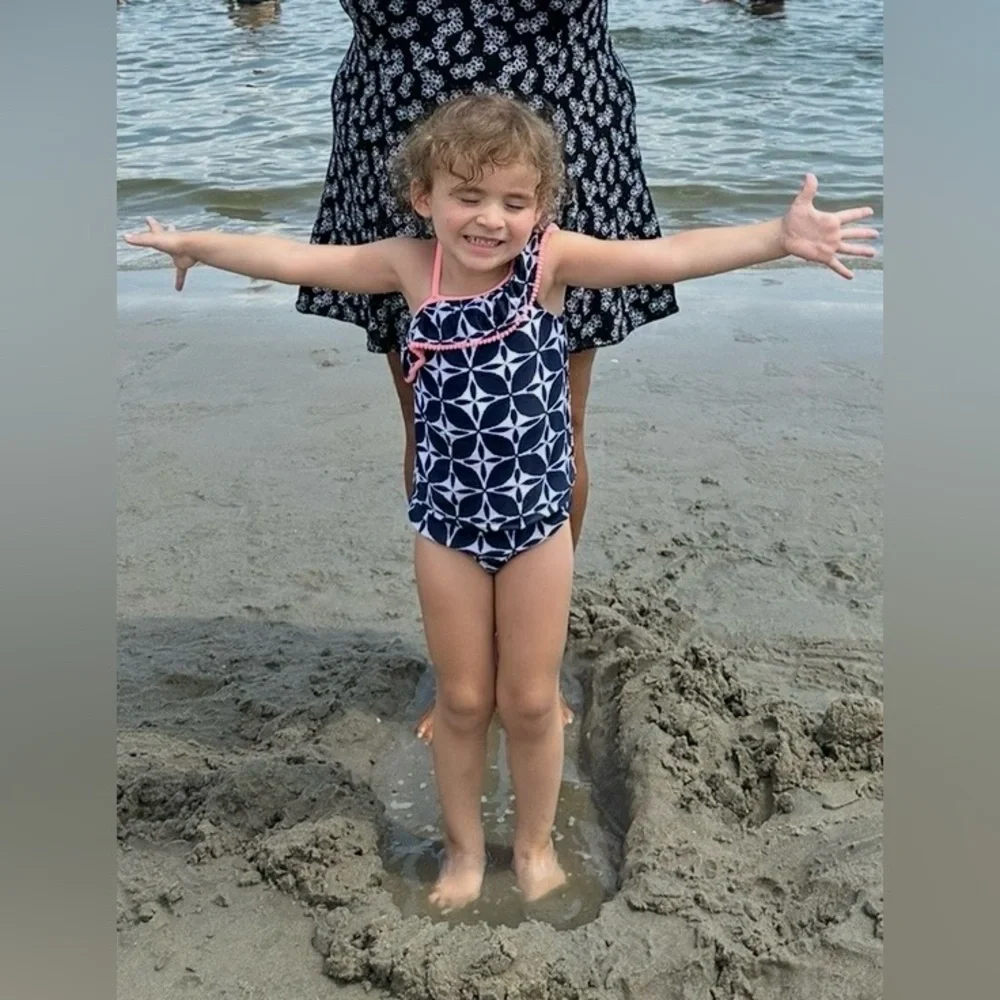 Carter’s Geometric Print Ruffle Tankini Navy/White Girls Size 3T Swimsuit Bikini